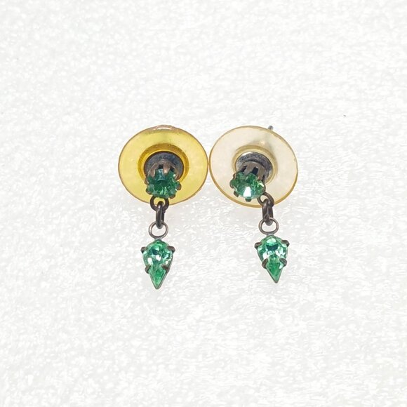 Vintage Green Crystal & Clear Bead Dangle Earrings Lot of 2 Pairs 1½" Drop - Picture 9 of 9